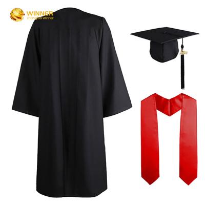 China Luxury Wholesale Custom Unisex Adult Graduation Gown Caps Matte Black University Graduation Gown for sale