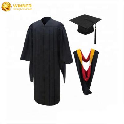 China School High Quality Black School Uniform Wholesale College University Graduation Gowns Cap And Hood Doctorate Graduation Gown for sale