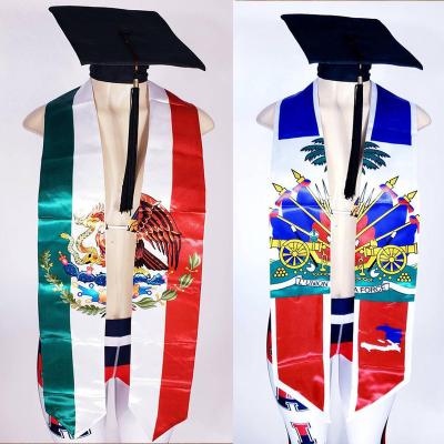 China Plain Stole Custom Logo Printed Mexico Graduation Sash Satin Fabric Embroidery Haiti Graduation Stole Graduation Scarf for sale