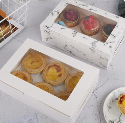 China New Design Marble Factory Price Plain Paper 4 Holes 12 Holes 6 Holes Recyclable Cupcake Package Box With Clear Window for sale