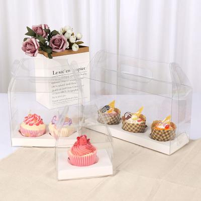 China Recyclable Cheap Price 2 Cupcake Package 4holes Holes Handle Plastic Clear Boxes for sale