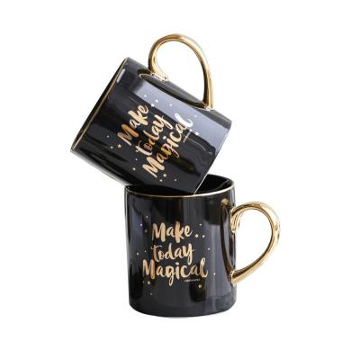 China Viable Ceramic Coffee Milk Mug Black And Gold Porcelain Zodiac Ceramic Mug 420ML Home Drinkware for sale