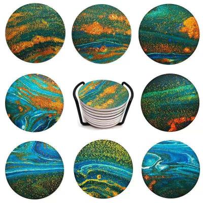 China Viable Stone Absorbent Round Coasters With Cork Back, Elegant Drink Toppers Ceramic Coasters for sale