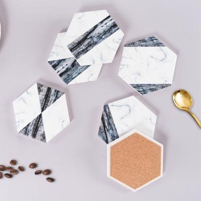 China Viable Wholesale Custom Printed Ceramic Marble Drink Beer Coffee Coasters With Cork for sale