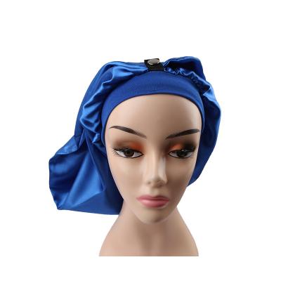 China Eco-Friendly New Arrive Extra Long Satin Hood Adjustable Length With Button Logo Adjust Long Custom Printing Bonnet for sale