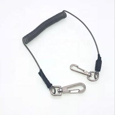 China PVC Stainless Steel Coil Spring Wire Core Scaffold Safety Lanyard with 2 Clips for sale