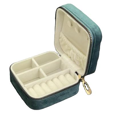 China Blue Velvet Travel jewelry box organizer jewelry box women gift velvet jewelry box for sale