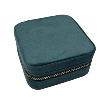 China Blue Velvet Travel jewelry box organizer jewelry box women gift velvet jewelry box for sale