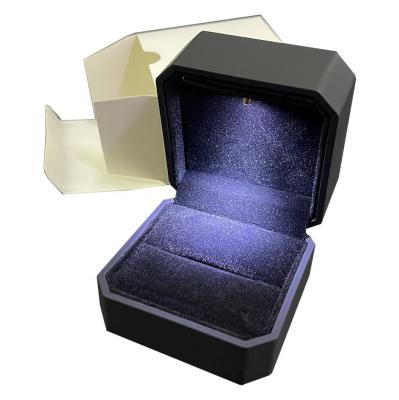 China Customized Your Logo- Luxury Black Octagonal LED Ring Box for sale