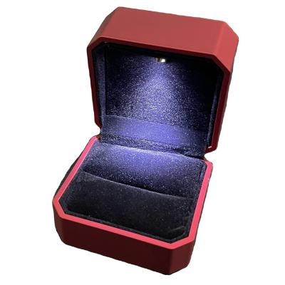 China Customized Your Logo- Luxury Red Octagonal LED Ring Box for sale