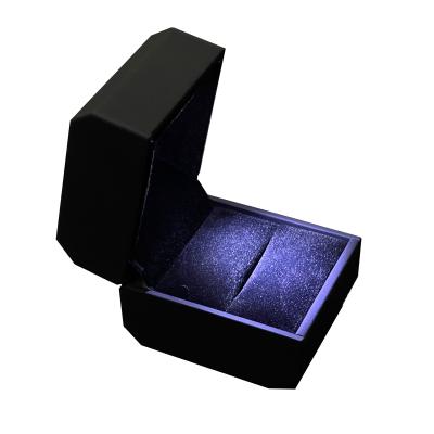 China Customized Your Logo-Black Pu Leather LED Ring Box for sale