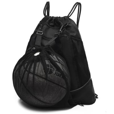 China Waterproof Custom Polyester Basketball Drawstring Backpack Soccer Sports Football Bag With Ball Compartment for sale