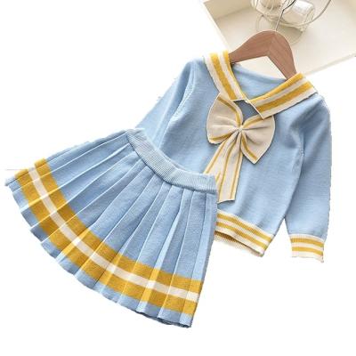 China 2020 Winter Children's Suit 2020 English Style Sweater Girls Plaid Woolen Shirt Skirt Anti-Shrink 2 Pieces Baby Autumn Suit for sale