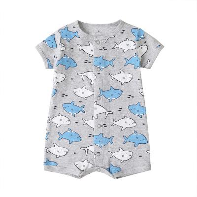 China 100% Cotton Baby Boy Newborn Baby Boy Summer Romper Cartoon Sharks Baby 100% Cotton Rompers for sale