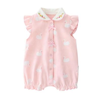 China Wholesale High Quality Short Baby Romper 100% Animal Print Pink Cotton Sleeve Baby Romper Shortsleeve for sale