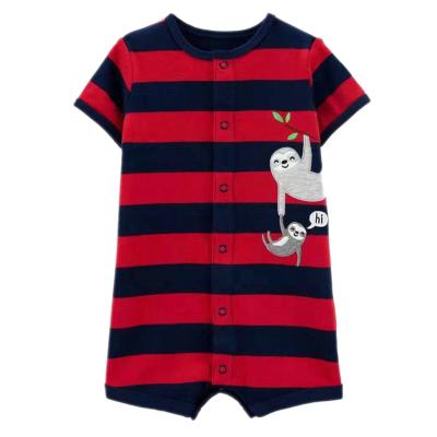 China High Quality 100% Cotton Baby Striped Newborn Baby Romper With Red Cartoon Animal for sale