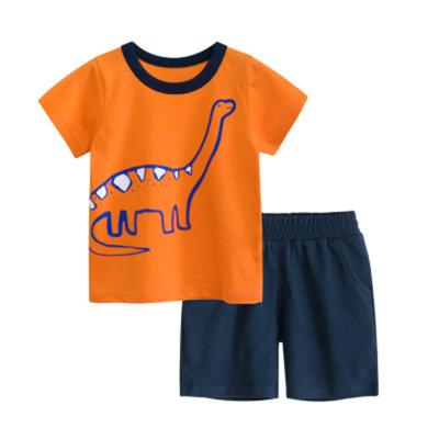 China Antibacterial Short Sleeves Summer Animal Pattern T-shirt+Shorts Pants Toddler Boys 2pc Suits Clothes Sets Kids Loungewear for sale