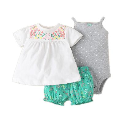 China Fashion Summer Cotton Wholesale Baby Set Fashion Lovely T-shirt+pant+top 3pc Baby Boutique Clothing Set for sale