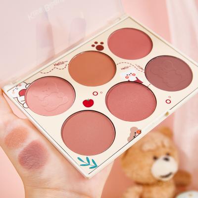 China Daily Blush Kiss Beauty Little Milk Bear Blush Palette 6 Color Tray Student Cheek Makeup Face Waterproof Blush Blush for sale