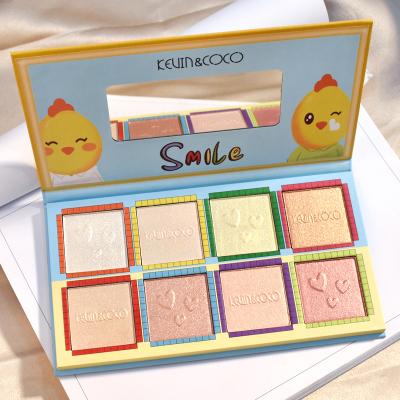 China Waterproof Cute 8 Color Chick Highlight Bar Powder Palette Cutout Bronzer Accentuating Glow Palette Makeup Highlight for sale