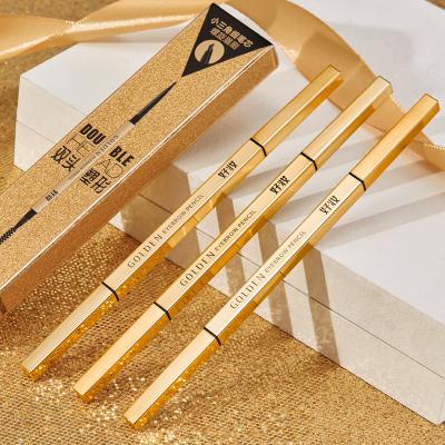 China Waterproof Eyebrow Pencil Triangle Gold Double Ended 5 Color Automatic With Brush Eyebrow Pen Waterproof Eyebrow Pen for sale