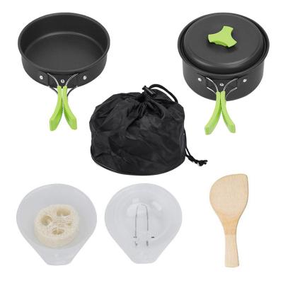 China Sustainable 1-2 People Outdoor Camping Cookware Set Portable Aluminum Alloy Dinnerware for sale