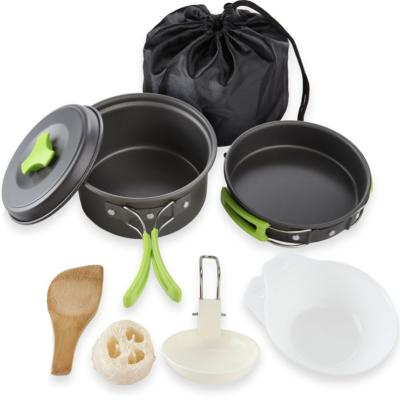 China Sustainable 1-2 People Outdoor Camping Cookware Set Portable Aluminum Alloy Dinnerware for sale