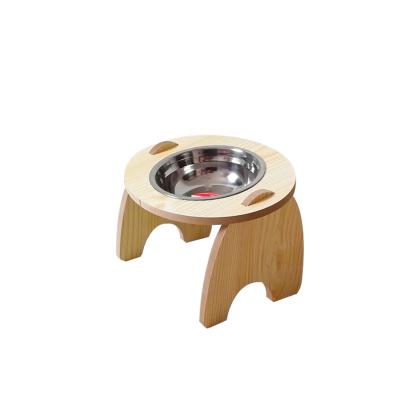 China Pet Feeding Products Double Pet Bowl Stainless Steel Dog Two Bowl Wooden Cat Elevated Food Bowl for sale