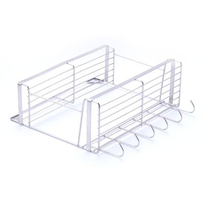 China High Quality Sustainable 2-Tier Rectangular With Hook Wall Bathroom Storage Rack Stainless Steel Kitchen Storage Rack for sale