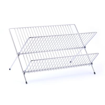 China Stainless Steel 2 Tier Dish Drainer Kitchen Sustainable Dish Rack For Kitchen Countertop Folding Dish Drying Rack for sale