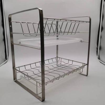 China 304 Stainless Steel 2 Tier Dish Drainer Kitchen Standable Dish Rack For Kitchen Countertop Dish Drying Rack for sale