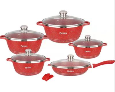 China Sustainable 10 pcs  aluminium die casting cookware sets non stick casserole for sale