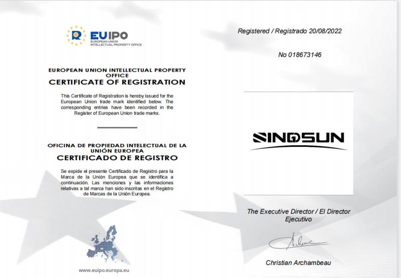 CERTIFICATE OF REGISTRATION - Jiangsu Guoqiang Singsun Energy Co., Ltd.