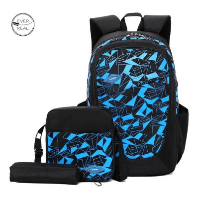 China Newest Waterproof Geometry 3 in 1 Water Resistant College School Unisex Laptop 3pcs Backpack Set for Men Boys for sale