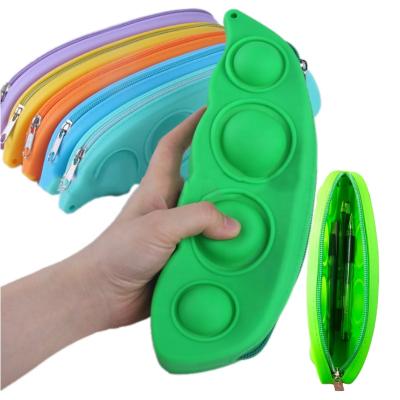 China Big Capacity Silicone Games Stationery Box Pea Pop Push Its Pencil Case Sensory Bubble Pen Holder For Kids for sale