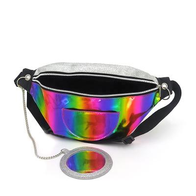 China Water Proof ISO BSCI Factory Custom PU Leather Belt Bag Kids Girls Holographic Fanny Pack Waist Bag With Mirror for sale