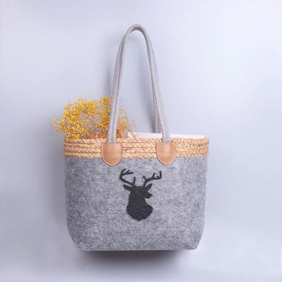 China Eco-Friendly Fashion Outdoor Work Ladies Shoulder Hand Felt Shopping Tote Bag With Corkwood for sale