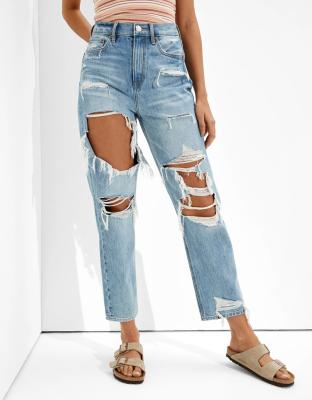 China Sustainable Custom Private Label Ripped Highest Waist 90s Boyfriend Jeans For Ladies for sale