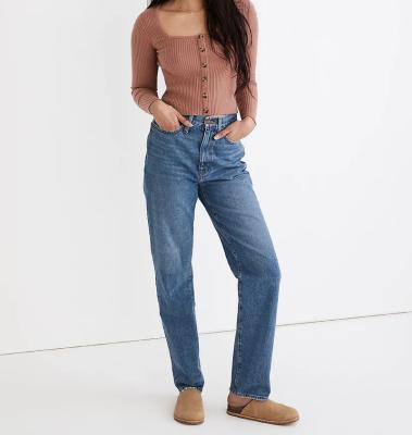 China Hot Selling Women High Waisted Loose Straight Jeans Loose Denim Pants For Ladies for sale