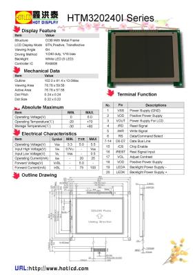 China Graphic  LCD  Module   LCM  320240I  Outline size:  102.0*81.4mm for sale