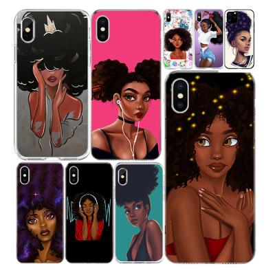 China 100% Black Eco-friendly African Melanin Phone Girl Phone Cases Covers For iPhone 11 pro plus 7 8 6 6S+ X XS Max XR 5 Se 5S fashion art TPU for sale