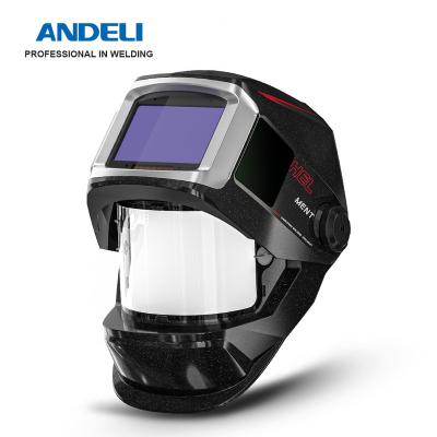 China ANDELI Flip Up Design Auto Darkening Welding Helmet With Side Sight True Color 4 Arc Sensor Large View Welding Helmet 108X78 Mm for sale