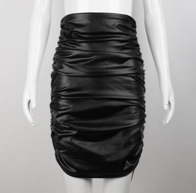 China 2021 Wholesale Anti-Static High Waist Back Split Faux Leather Pencil Women Tight Hip-wrapped Skirt for sale