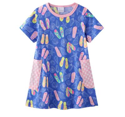 China New Products Washable Children's Breathable Short Sleeve Dress Girls Printed Knitted Dress for sale