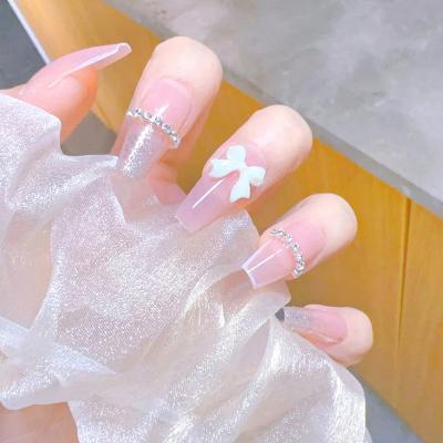 China Easy Apply SanLong Fake Nail Maker Bow Rhinestones Full Coverage Design High Quality Press On Artificial Nails for sale