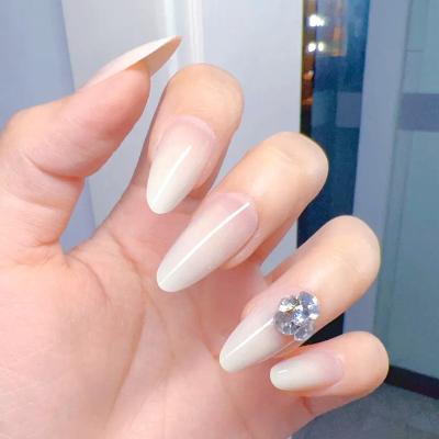 China Easy Apply SanLong Wholesale Fashion Artificial Fingernails Nails Almond Shape White Ombre Nail With Rhinestones Press On Nails for sale