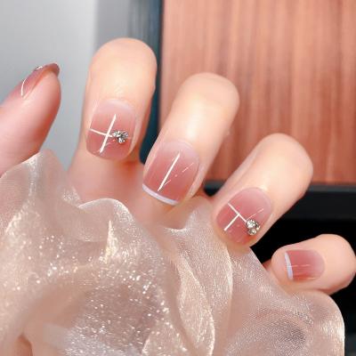 China Easy Apply Sanlong Wholesale Custom hotfix rhinestone nail tips color chart soft gel fake nail french press on nails for sale