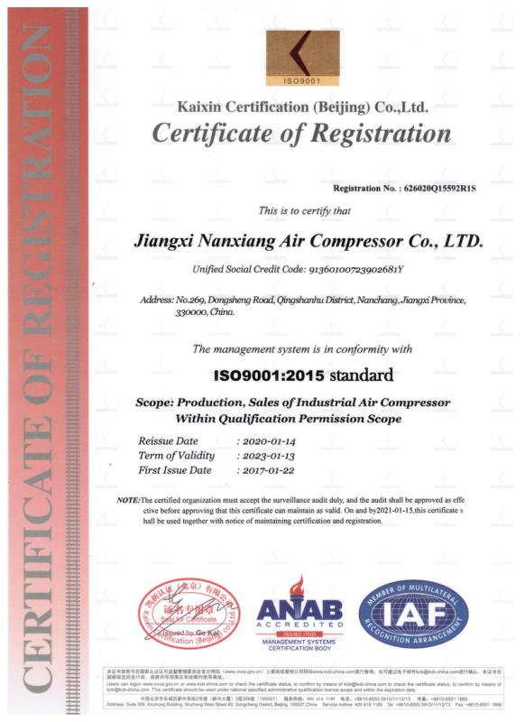 ISO9001 - Jiangxi Nanxiang Air Compressor Co., Ltd.