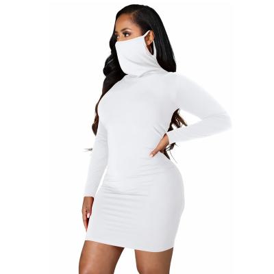 China Breathable Breathable Women's Long Sleeve Face Masked Bodycon Turleneck Dress For Ladies for sale