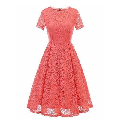 China Women's Elegant Washable Bridesmaid Tea Dress Plus Size Semi Floral Lace Homecoming Dresses For Teens With Sleeves for sale